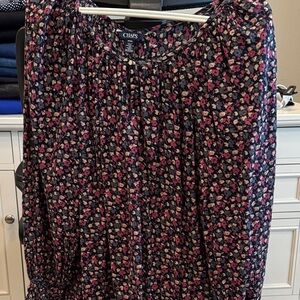 Chaps Women's Dark Charcoal Floral Patterned Blouse